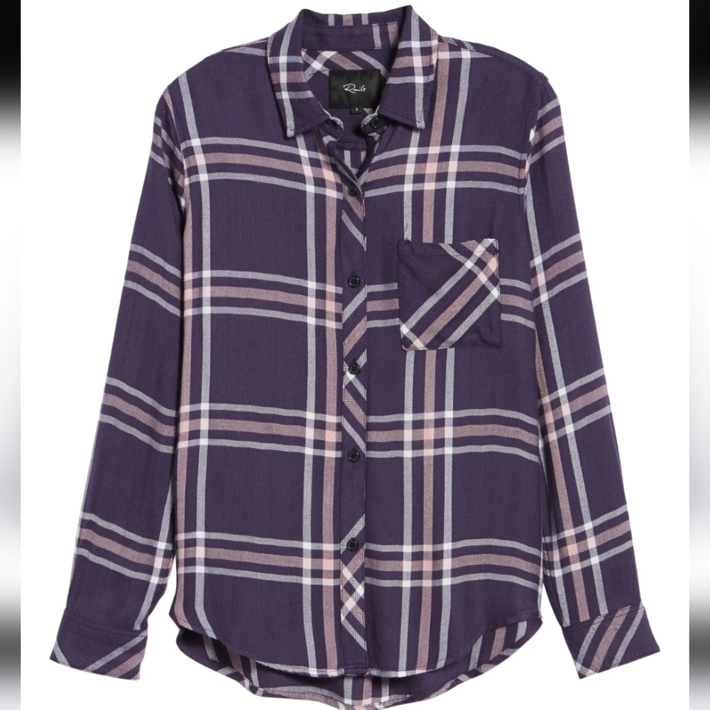 Rails Purple Plaid Button Down Shirt with Pink Stripes